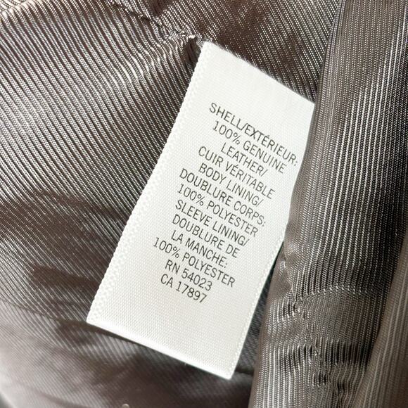 Banana Republic Brown Leather Bomber Jacket Mens M Full Zip Band Collar Lined - Picture 9 of 13